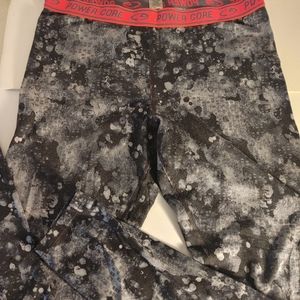 Power Core Workout Leggings Size Large Gray Design Pink Elastic Waist Band